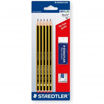Lápices de Grafito Staedtler Noris 120 Pack de 5 + Goma de Borrar