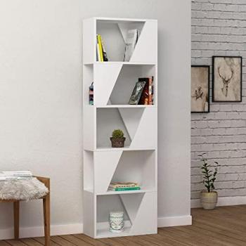 Toscohome 54x168h cm Bücherregal mit 5 Fachböden in Weiß