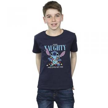 Disney Lilo & Stitch Boys Navy Blue Naughty & Nice T-Shirt (Ages 9-11)