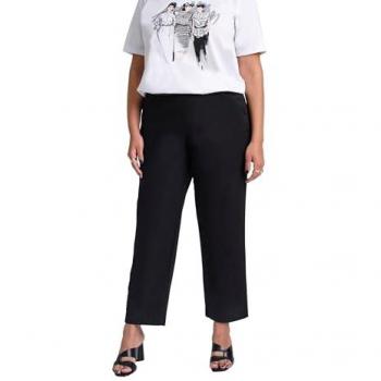 Pantaloni Ruby 7/8, taglio dritto, cintura elastica, Donna, Nero, Taglia 50, Cotone, Ulla Popken