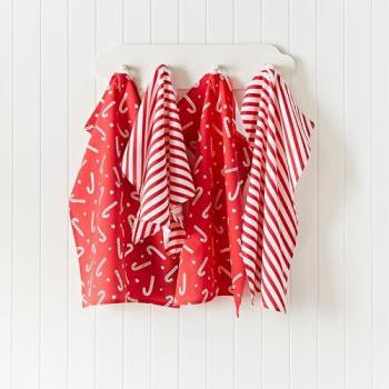 Christmas Candy Cane Cotton Kitchen Tea Towels Pack of 4
