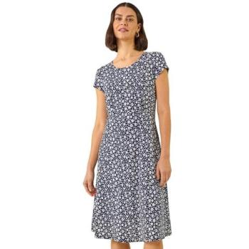 Roman Women's Navy Ditsy Floral Spot Tee‑Dress, Size 10