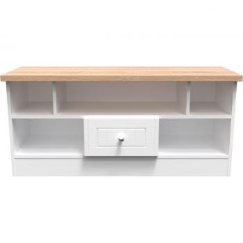 Swift Vienna White & Light Oak TV Unit with 5 Shelves, 1 Drawer (110 cm)