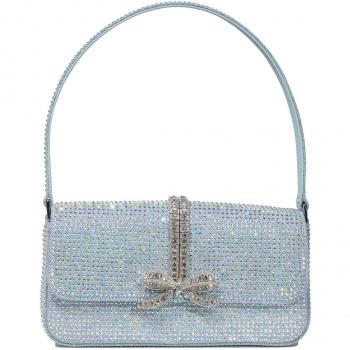 Self-Portrait Rhinestone Denim Mini Bag in Light Blue