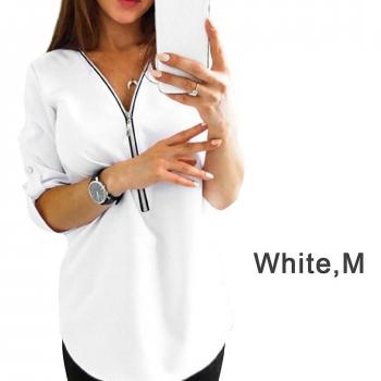 Camiseta Casual de Mujer con Cierre Frontal Blanco M