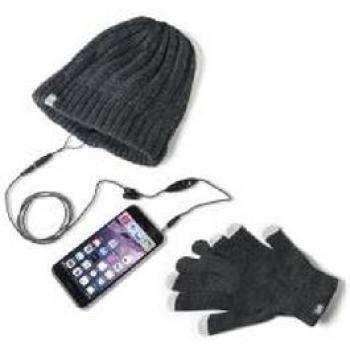 Celly Guantes Táctiles y Gorro con Auriculares y Micrófono Gris