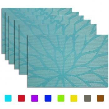 PVC Washable Blue Leaves Placemats – 6 Piece Set