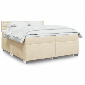 Cama box spring con colchón en tela color crema 200x200 cm
