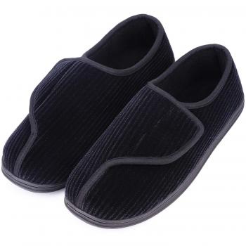 LongBay Black Diabetic-Friendly Memory Foam House Shoes for Men