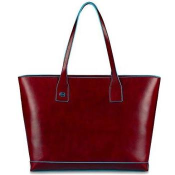 Piquadro Blue Square 35 cm Red Leather Shopping Tote