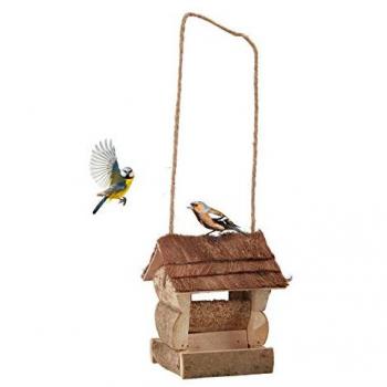 Relaxdays Naturbelassenes Vogelfutterhaus, dekorativ, Holz, HxBxT: 15 x 12 x 15 cm