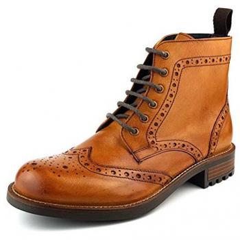 Frank James Camden Tan Brown Burnished Brogue Lace Up Boots for Men