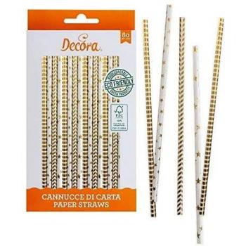 Cannucce di Carta Biodegradabili Oro con Stelle e Righe 21 cm Ø6 mm