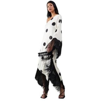 Warehouse Women's Fringe Trim One Shoulder Midi Dress