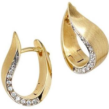 Creolen 585 Gold Gelbgold Bicolor Teilmatt 18 Diamanten Brillanten Ohrringe