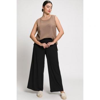 Pantaloni Mary, modello largo, cintura elastica, jersey a costine, Donna, Nero, Taglia 56/58