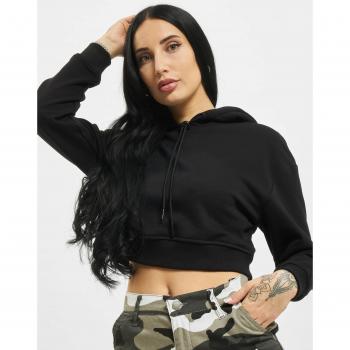 Black Female L Cotton Blend Cropped Drawstring Hoody