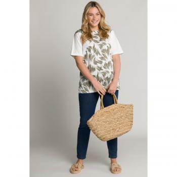 T-shirt verde oversize con foglie e scollo a barca, Donna, Taglia 56/58, Cotone