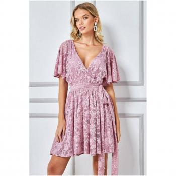 Goddiva Mauve Lace Skater Dress