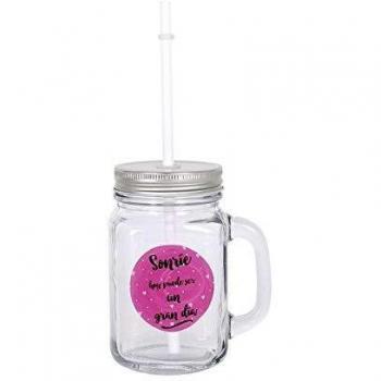 Taza Decorativa con Tapa y Pajita 450ml Smile