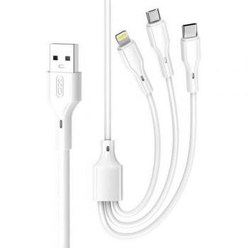 Adaptateur câble 3 en 1 – Lightning/Type‑C/Micro‑USB – Blanc