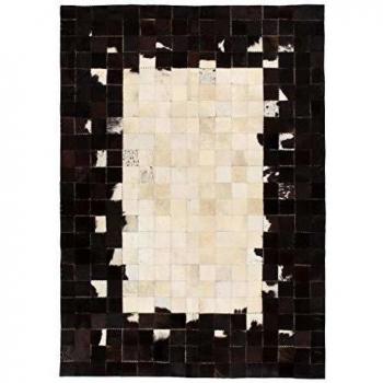 Tappeto in Pelle Vera 80x150 cm Nero/Bianco