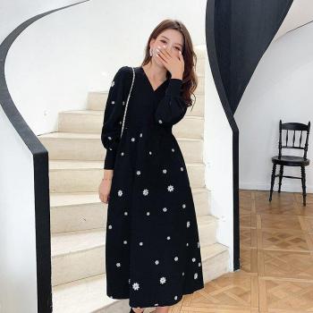 Vestido de Maternidad Floral Negro para Mujer