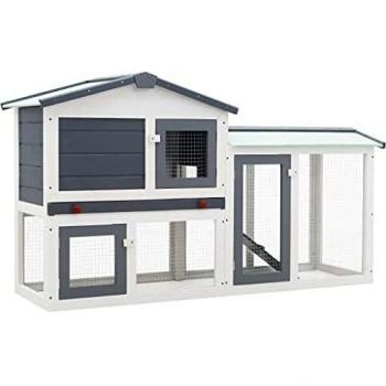 VidaXL Wooden Rabbit Hutch Grey and White 145 x 45 x 84