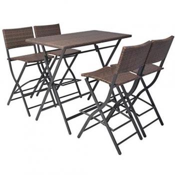 5-tlg. Klappbare Essgruppe für den Garten aus Stahl und Poly Rattan in Braun