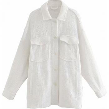 Blouse chic en tweed blanc avec poche pour femmes