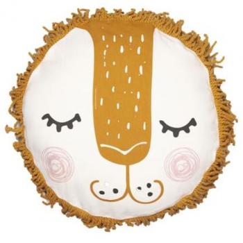 Coussin Motif Lion Ø40cm Déhoussable en Coton avec Franges