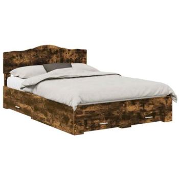 VidaXL Smoked Oak Engineered Wood Bed Frame 140x190cm with Drawer