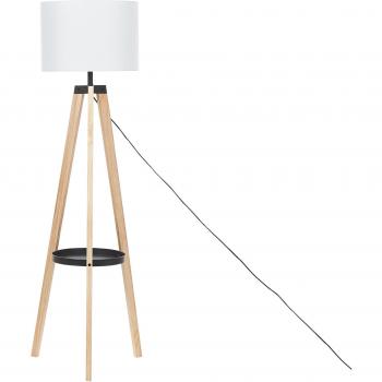Scandinavian Tripod Floor Lamp with White Linen Round Lampshade and Light Wood Legs 148 cm