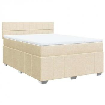 Cama Box Spring con Colchón de Tela Color Crema 140x190 cm