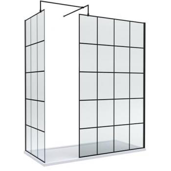 Modern 8mm Glass Walk-In Wetroom Screen with Matt Black Frame and White Shower Tray