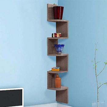 Libreria Design Moderno Angolo BAKAJI 5 Ripiani 123x20 cm Grigio Rovere