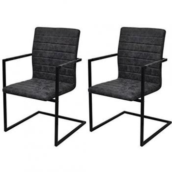 Sedie da Pranzo a Sbalzo in Similpelle Nere con Braccioli