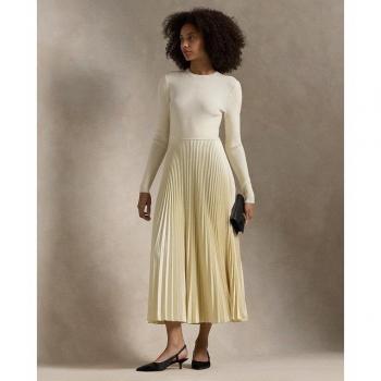Abito lungo Polo Ralph Lauren in maglia, maniche lunghe, colore beige