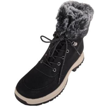 Black Faux Suede Lace‑Up Ankle Boot with Faux Fur & Thick Sole – Size 7