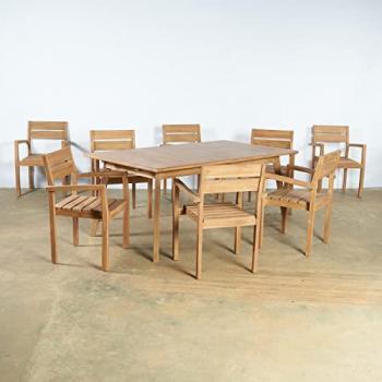 Wanda Collection Conjunto de jardín con mesa extensible y 8 sillas de teca