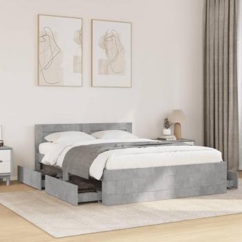 Concrete Grey Bed Frame with Headboard by VidaXL, without Mattress, Dimensions: 140x200 cm
