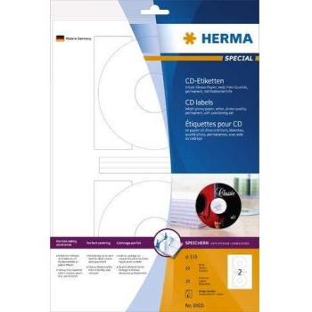 HERMA 8900 CD-Etiketten, Inkjet, Ø 116 mm, Loch 41 mm, glänzend, 20 Etiketten