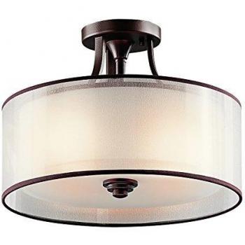 KICHLER Lacey 3 Light Small Semi Flush Mount Ceiling Light in Mission Bronze with E27 Socket
