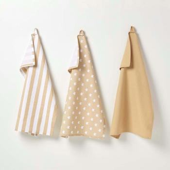 Set de 3 Torchons Étoiles Beige