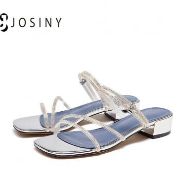 JOSINY Damen Offene Zehen Sandalen für Sommer 2022, niedrige Fersen, einfache Eleganz mit funkelnden Akzenten