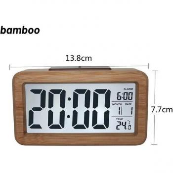 Reloj Despertador de Madera con Luz Nocturna y Repetición de Alarma