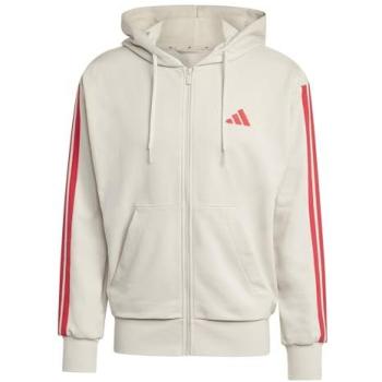 Adidas Essentials Kapuzenpullover „French Terry“ 3 Streifen, Beige/Rot – L