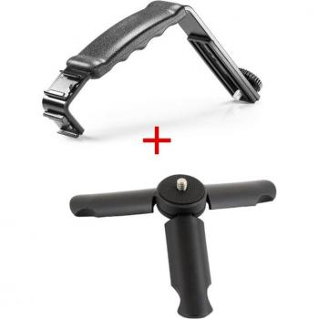 Camera Grip L-Bracket Microphone Stand with Dual Shoe Mounts for Zhiyun Smooth Q/3, DJI Osmo, Rode VideoMicro