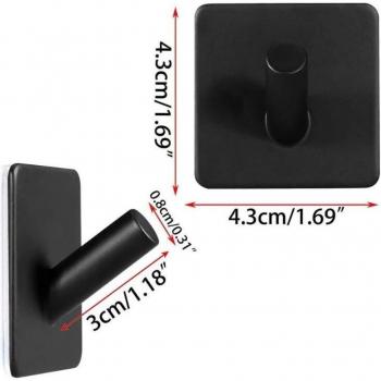 2 Pcs Black Brushed Stainless Steel Adhesive Hooks for Clothes and Keys