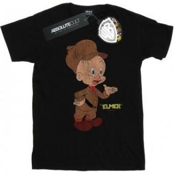 Edgy Cartoon Top – Elmer Fudd Distressed Boyfriend Cotton Tee